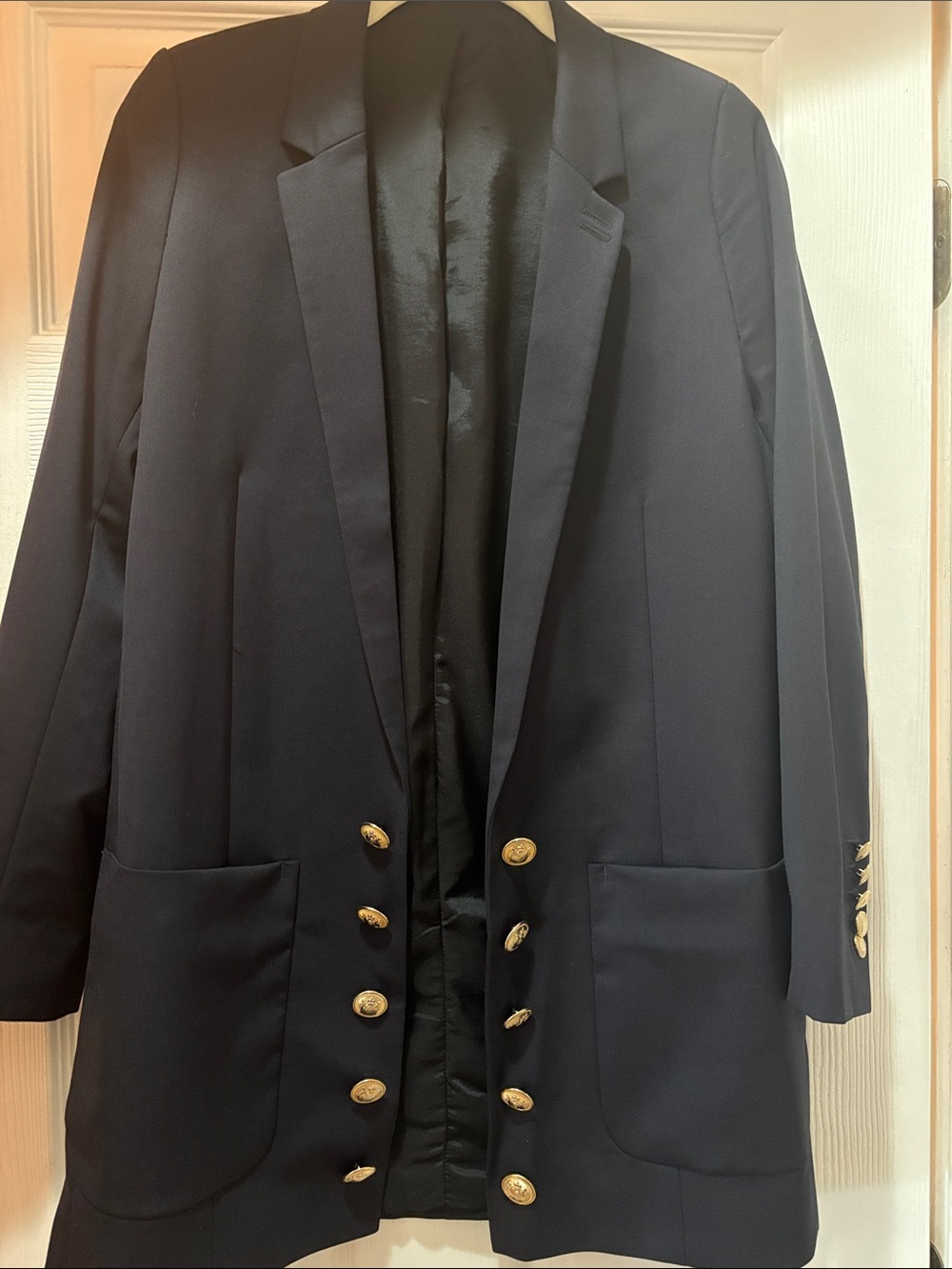 The Kooples Navy Double-Breasted Women’s Blazer with Gold Buttons